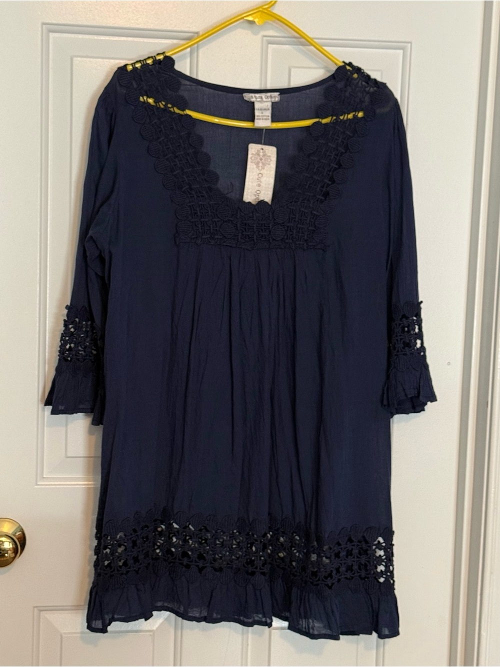Ladies Navy Crochet-Trim Tunic by Invisible Illusions